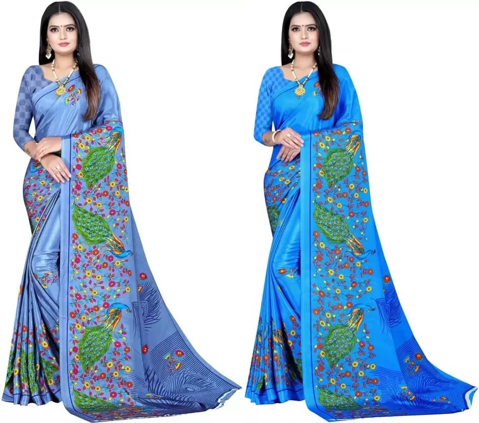     			LEELAVATI Crepe Printed Saree With Unstitched Blouse Piece ( Multicolor )