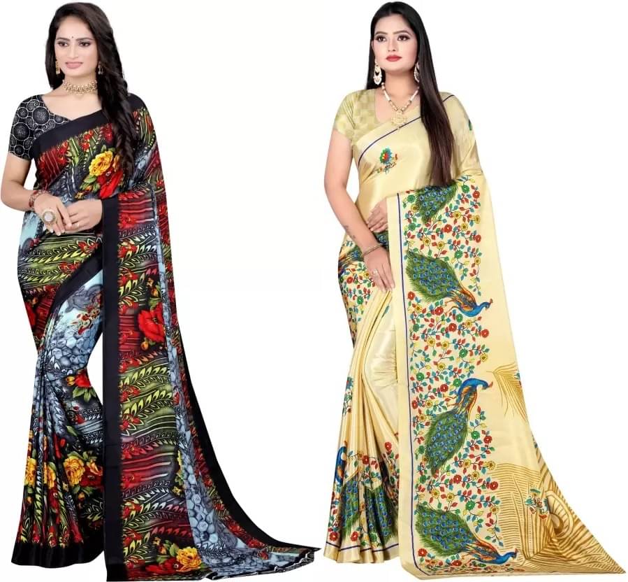     			LEELAVATI Crepe Printed Saree With Unstitched Blouse Piece ( Multicolor )