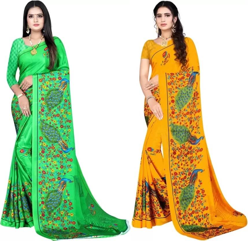     			LEELAVATI Crepe Printed Saree With Unstitched Blouse Piece ( Multicolor )