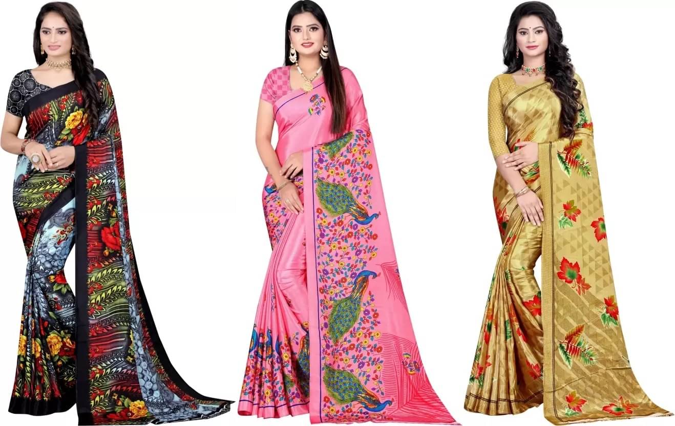     			LEELAVATI Crepe Printed Saree With Unstitched Blouse Piece ( Multicolor )