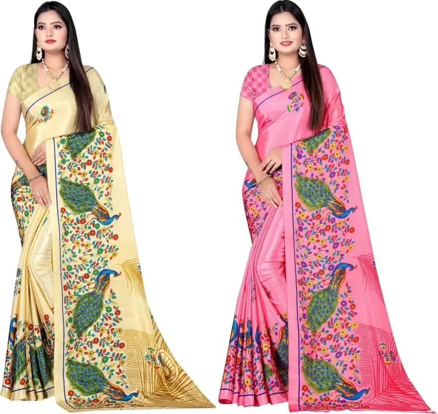     			LEELAVATI Crepe Printed Saree With Unstitched Blouse Piece ( Multicolor )