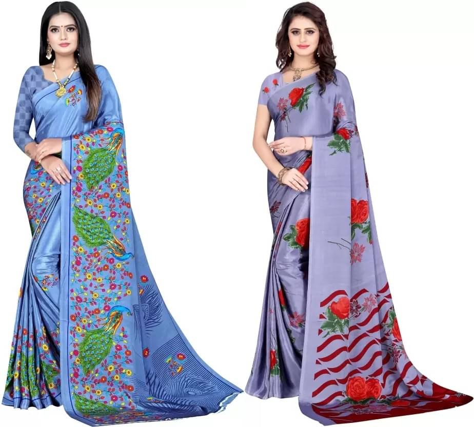 LEELAVATI Crepe Printed Saree With Unstitched Blouse Piece ( Multicolor ) LEELAVATI Crepe Printed Saree With Unstitched Blouse Piece ( Multicolor )