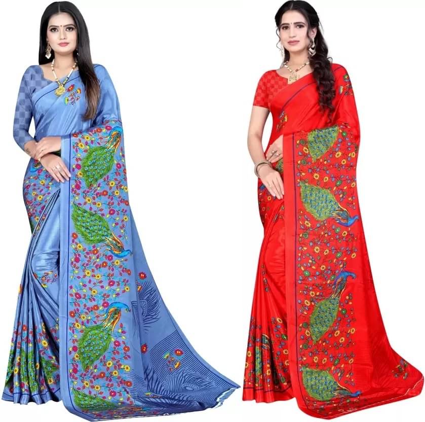     			LEELAVATI Crepe Printed Saree With Unstitched Blouse Piece ( Multicolor )