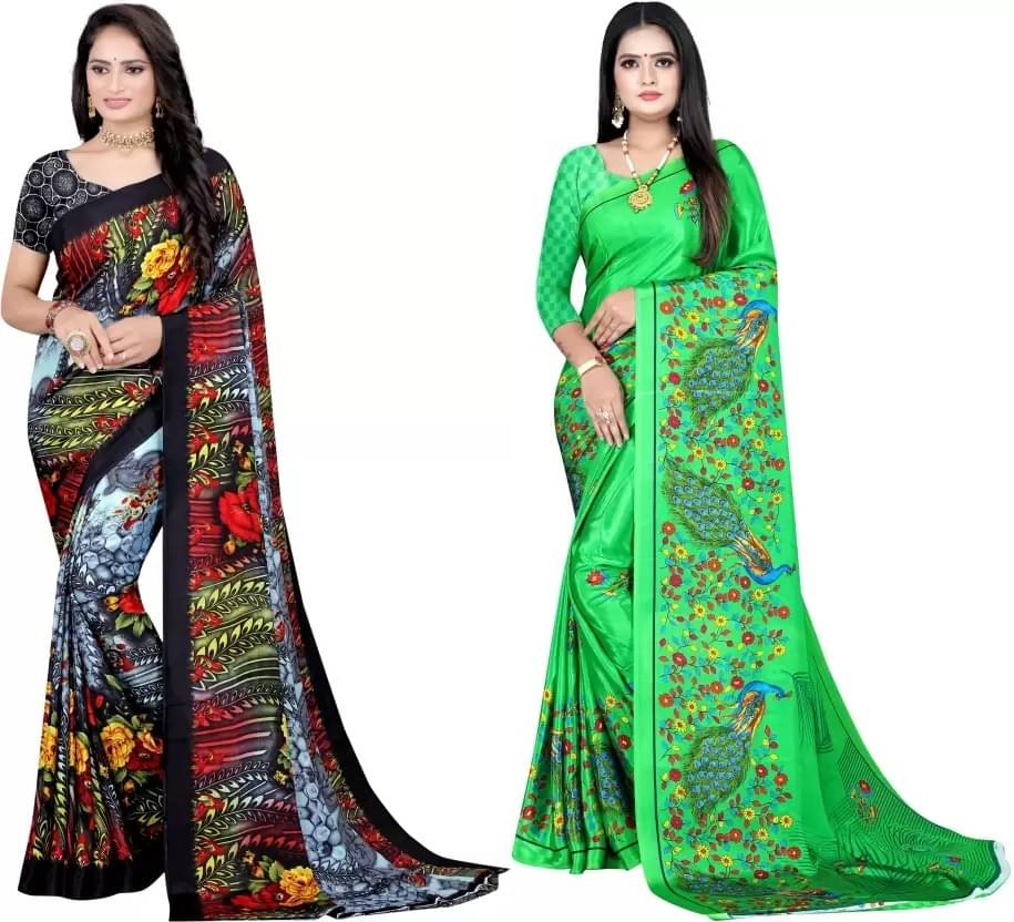 LEELAVATI Crepe Printed Saree With Unstitched Blouse Piece ( Multicolor ) LEELAVATI Crepe Printed Saree With Unstitched Blouse Piece ( Multicolor )