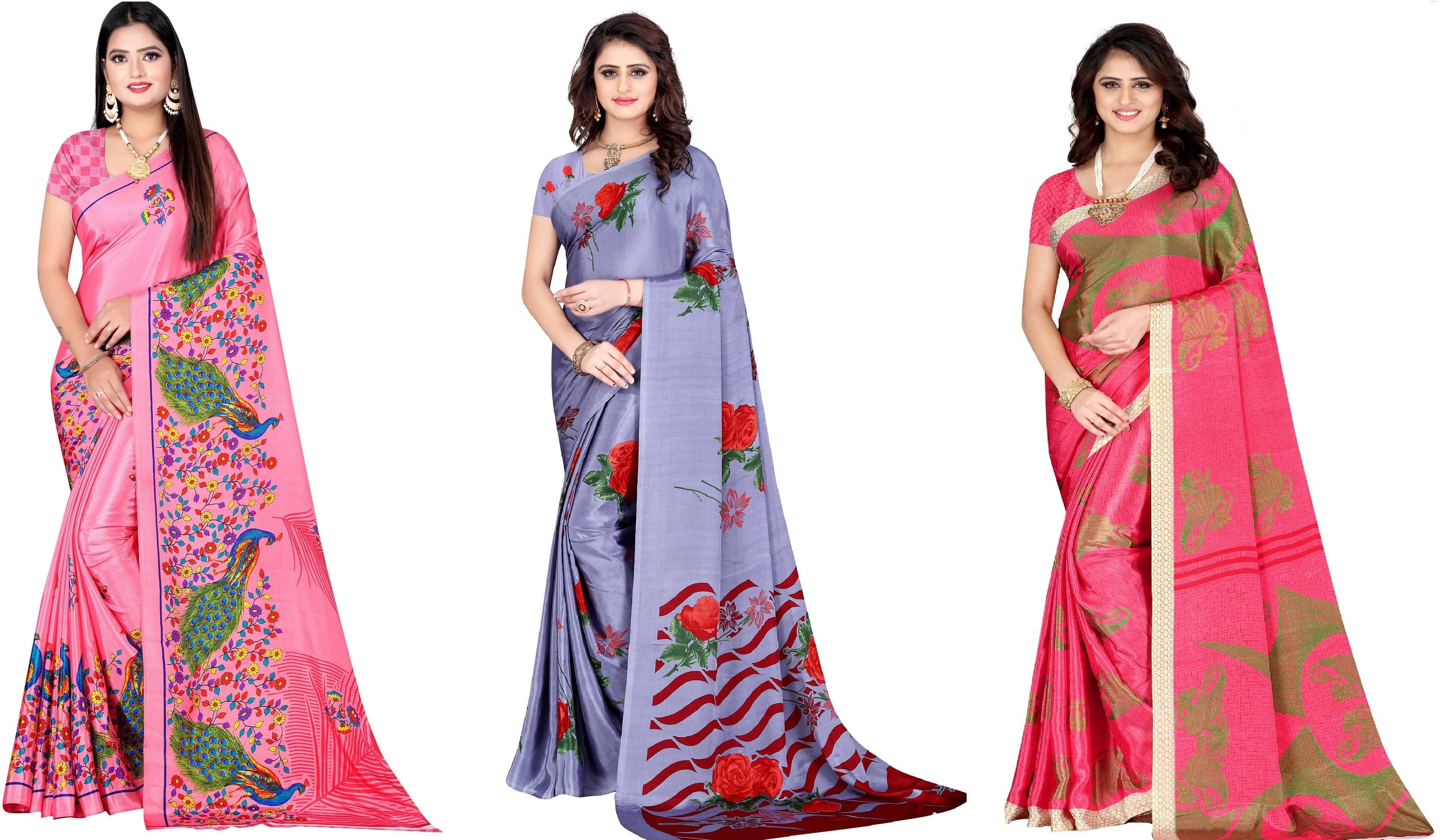 LEELAVATI Crepe Printed Saree With Unstitched Blouse Piece ( Multicolor ) LEELAVATI Crepe Printed Saree With Unstitched Blouse Piece ( Multicolor )