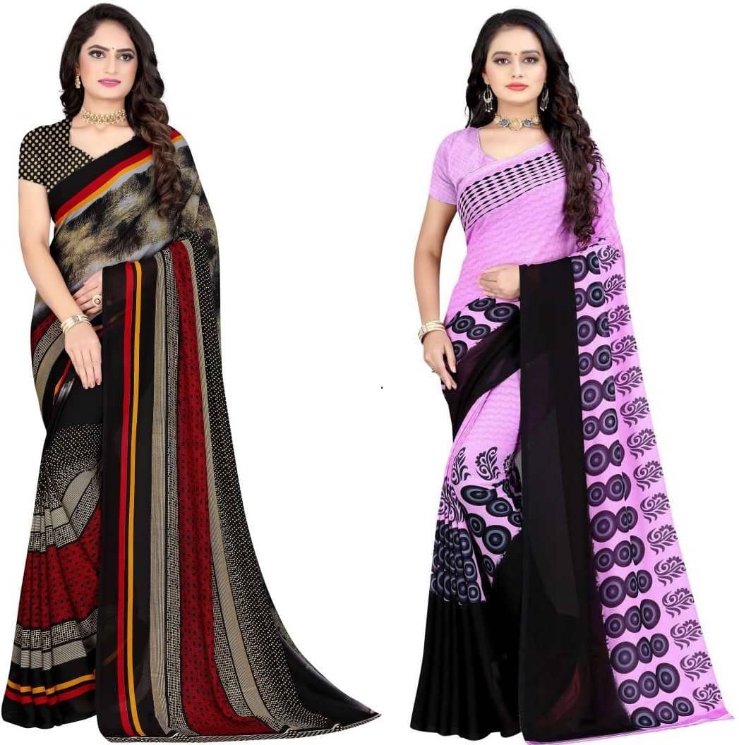 LEELAVATI Georgette Printed Saree With Unstitched Blouse Piece ( Multicolor ) - Sarees | Buy online on ZillyBuy