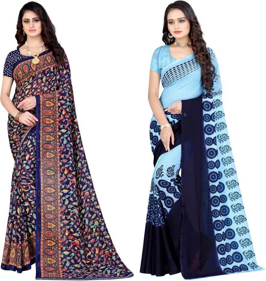 LEELAVATI Georgette Printed Saree With Unstitched Blouse Piece ( Multicolor ) LEELAVATI Georgette Printed Saree With Unstitched Blouse Piece ( Multicolor )
