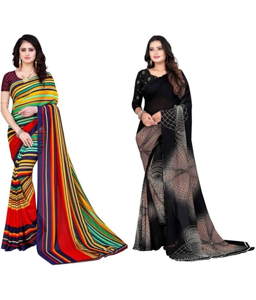 LEELAVATI Georgette Printed Saree With Unstitched Blouse Piece ( Multicolor ) - Sarees | Buy online on ZillyBuy