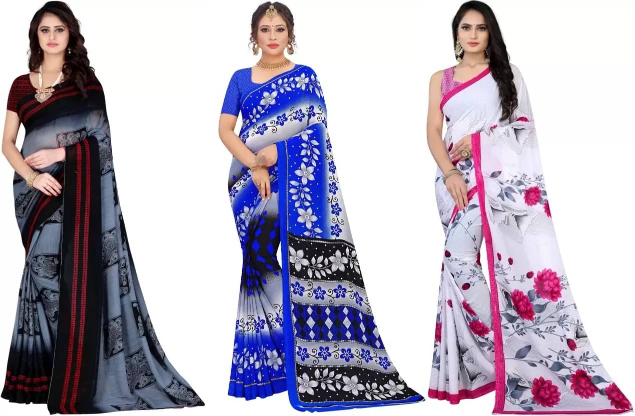     			LEELAVATI Georgette Printed Saree With Unstitched Blouse Piece ( Multicolor )