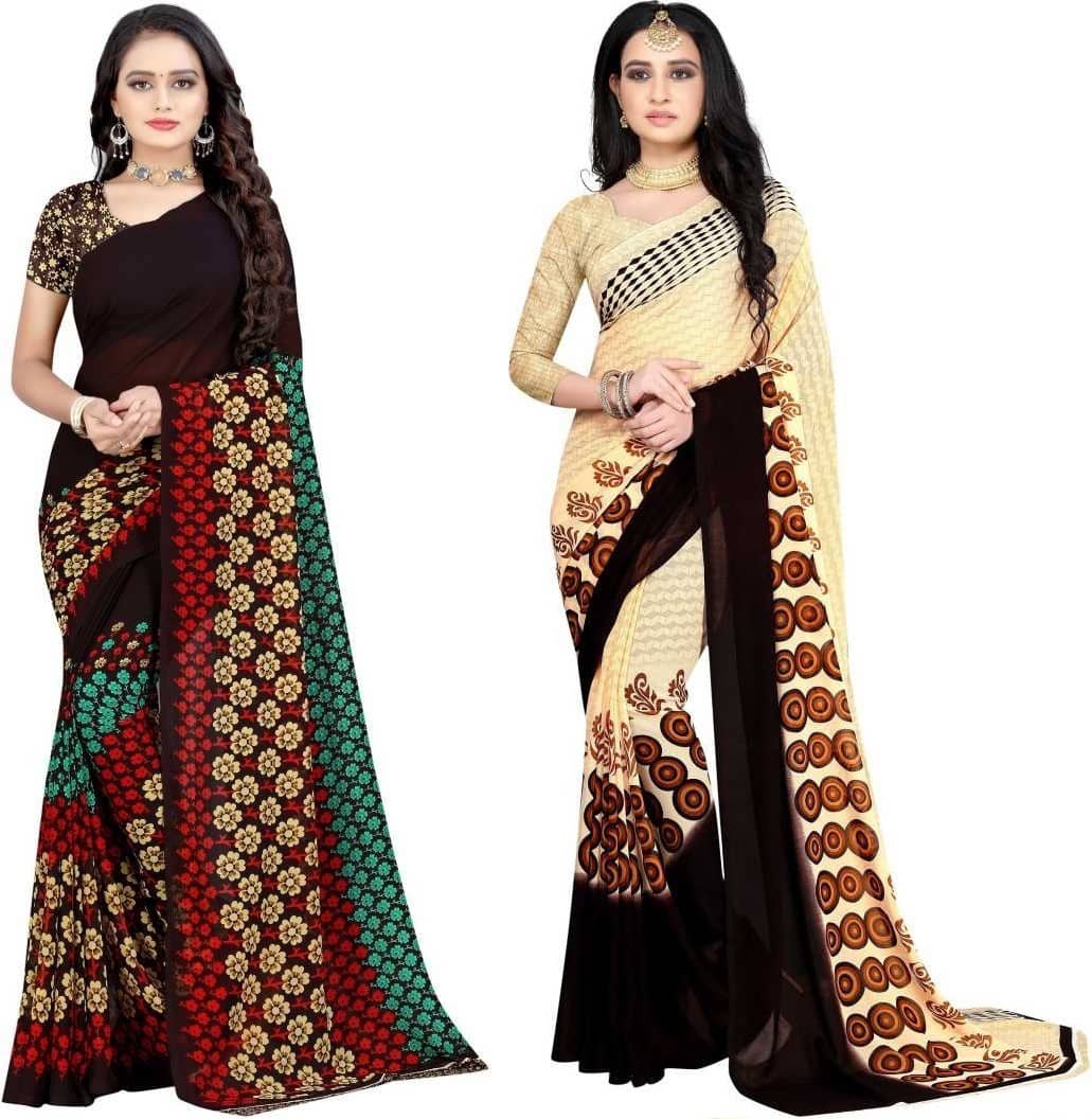LEELAVATI Georgette Printed Saree With Unstitched Blouse Piece ( Multicolor ) - Sarees | Buy online on ZillyBuy