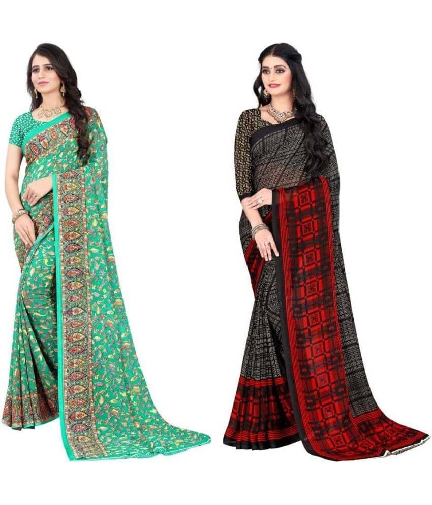     			LEELAVATI Georgette Printed Saree With Unstitched Blouse Piece ( Multicolor )