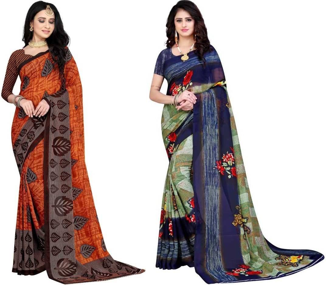     			LEELAVATI Georgette Printed Saree With Unstitched Blouse Piece ( Multicolor )