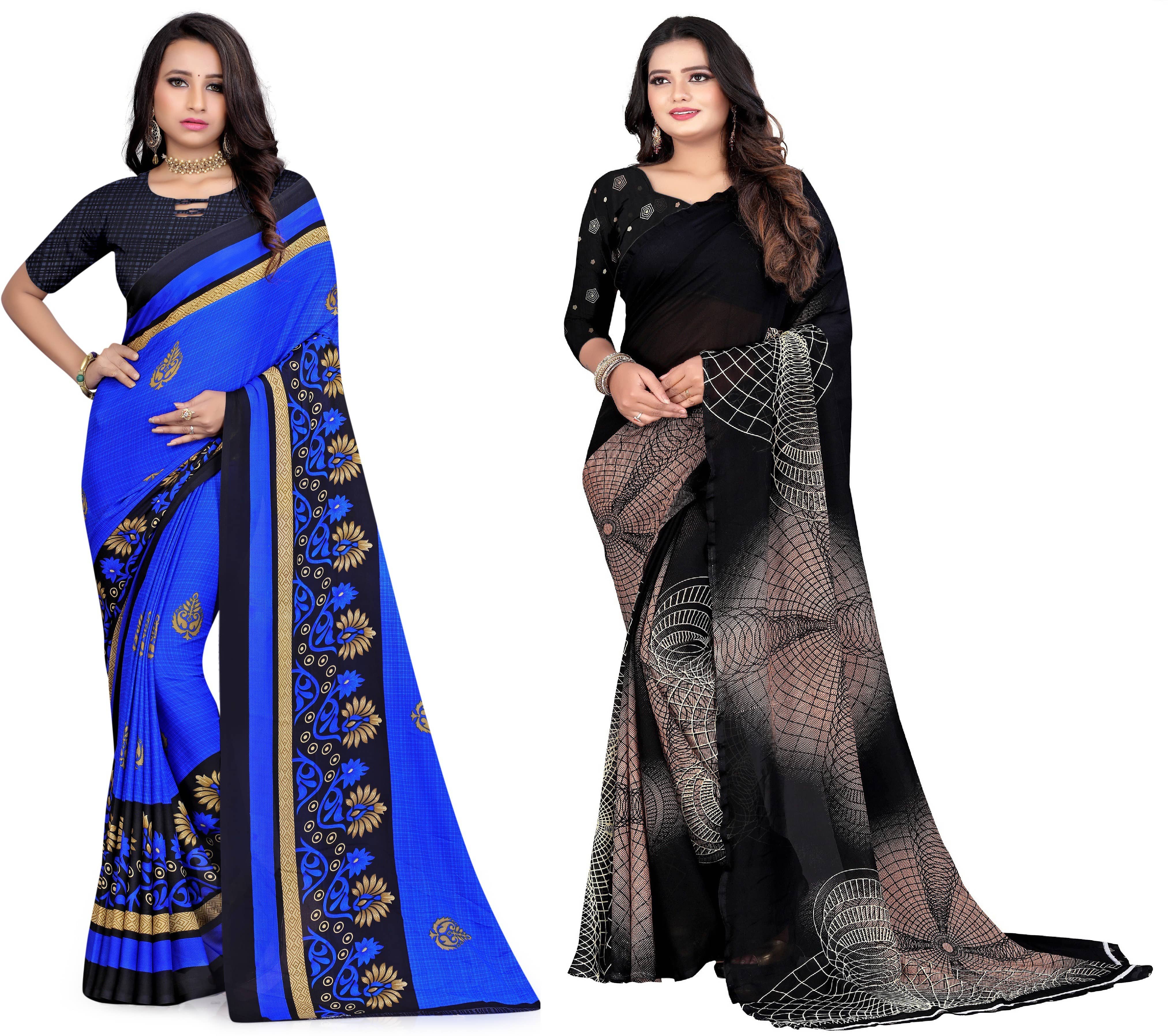 LEELAVATI Georgette Printed Saree With Unstitched Blouse Piece ( Multicolor ) - Sarees | Buy online on ZillyBuy