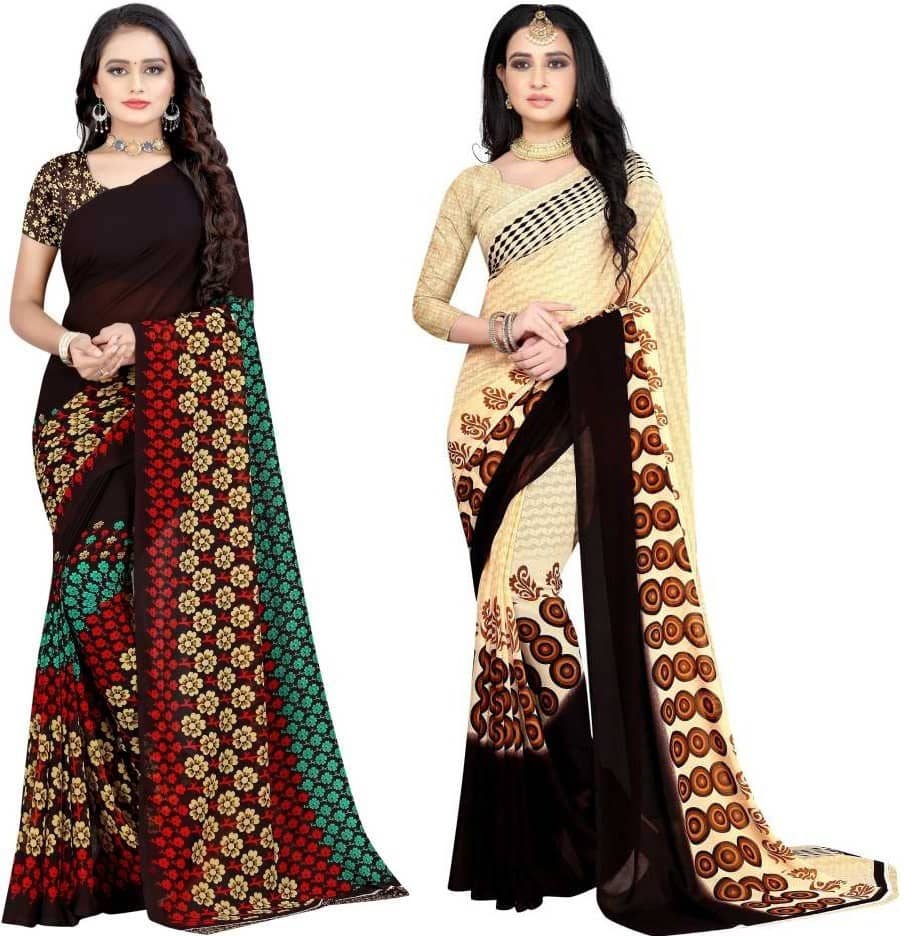 LEELAVATI Georgette Printed Saree With Unstitched Blouse Piece ( Multicolor )