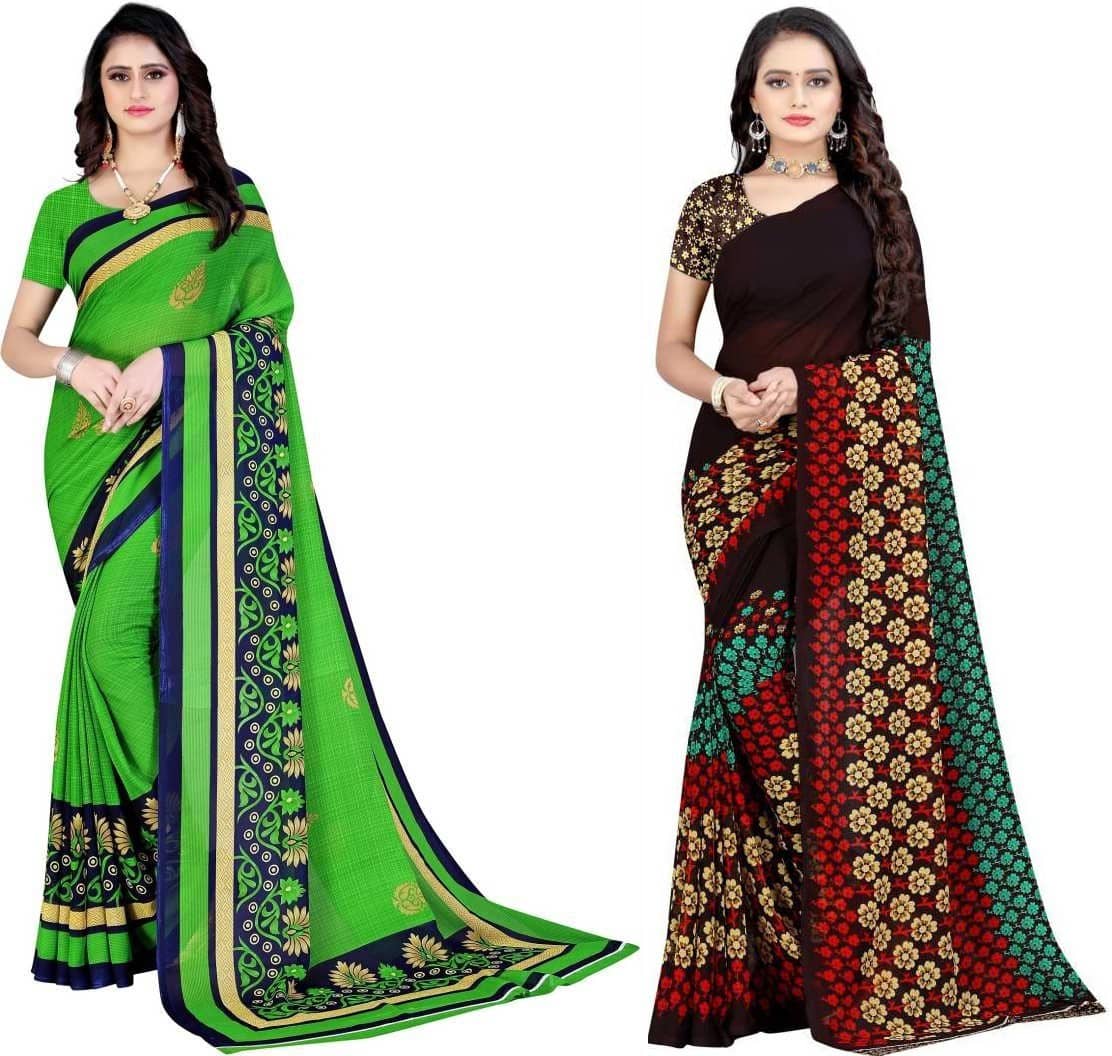LEELAVATI Georgette Printed Saree With Unstitched Blouse Piece ( Multicolor ) - Sarees | Buy online on ZillyBuy