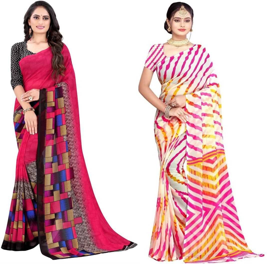     			LEELAVATI Georgette Printed Saree With Unstitched Blouse Piece ( Multicolor )