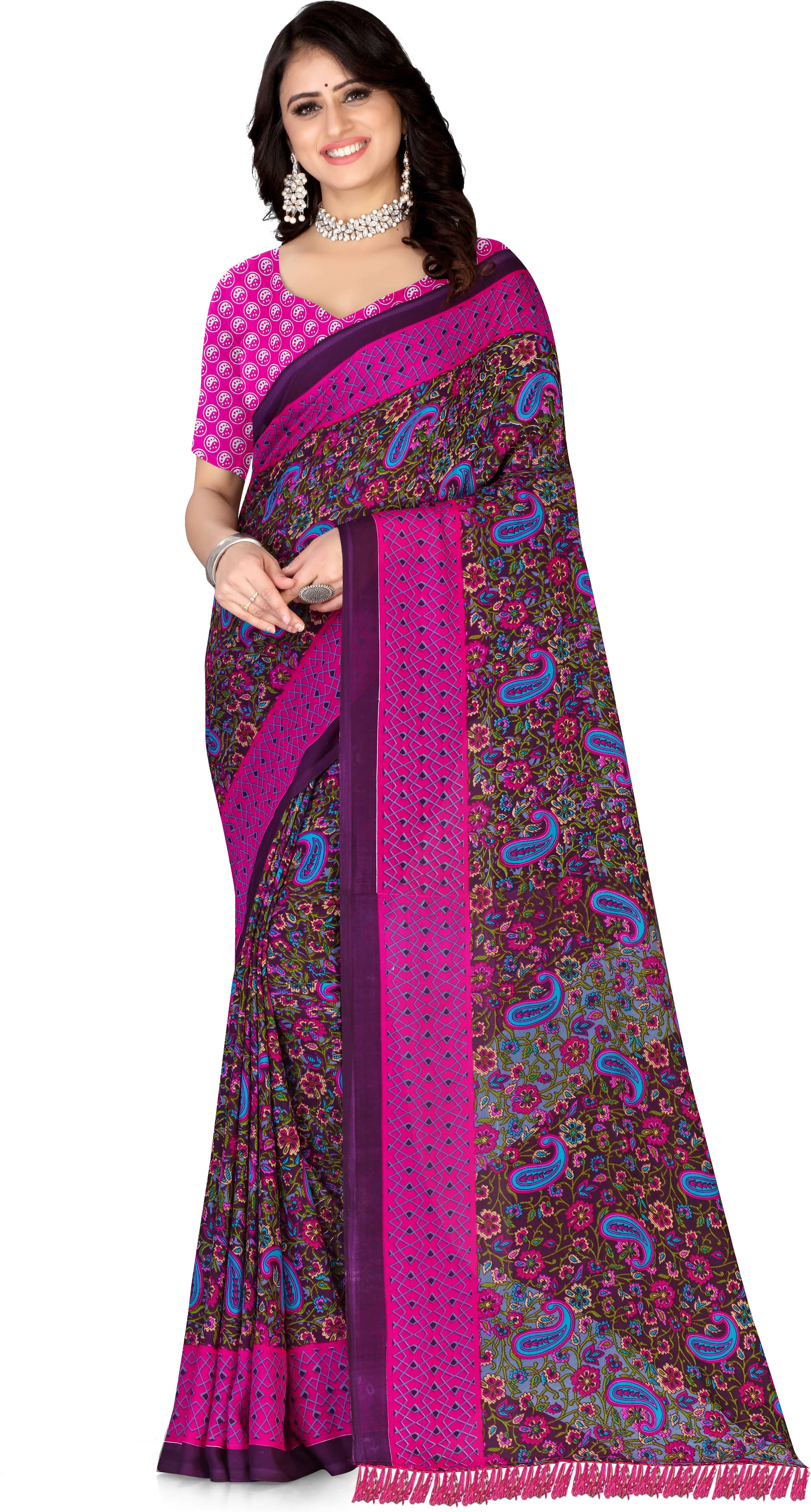     			LEELAVATI Georgette Embroidered Saree With Unstitched Blouse Piece ( Multicolor )