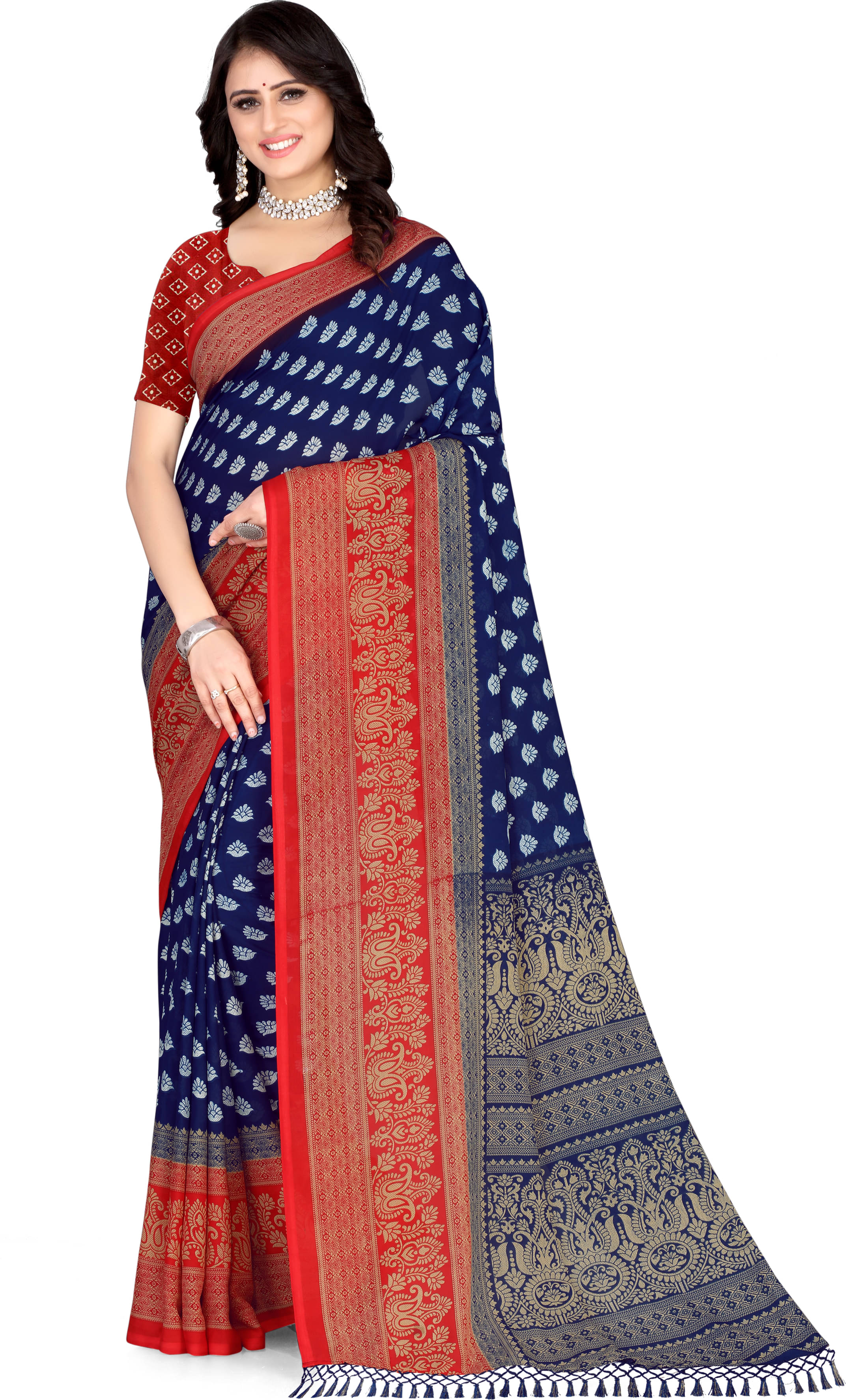 LEELAVATI Georgette Embroidered Saree With Unstitched Blouse Piece ( Multicolor ) LEELAVATI Georgette Embroidered Saree With Unstitched Blouse Piece ( Multicolor )