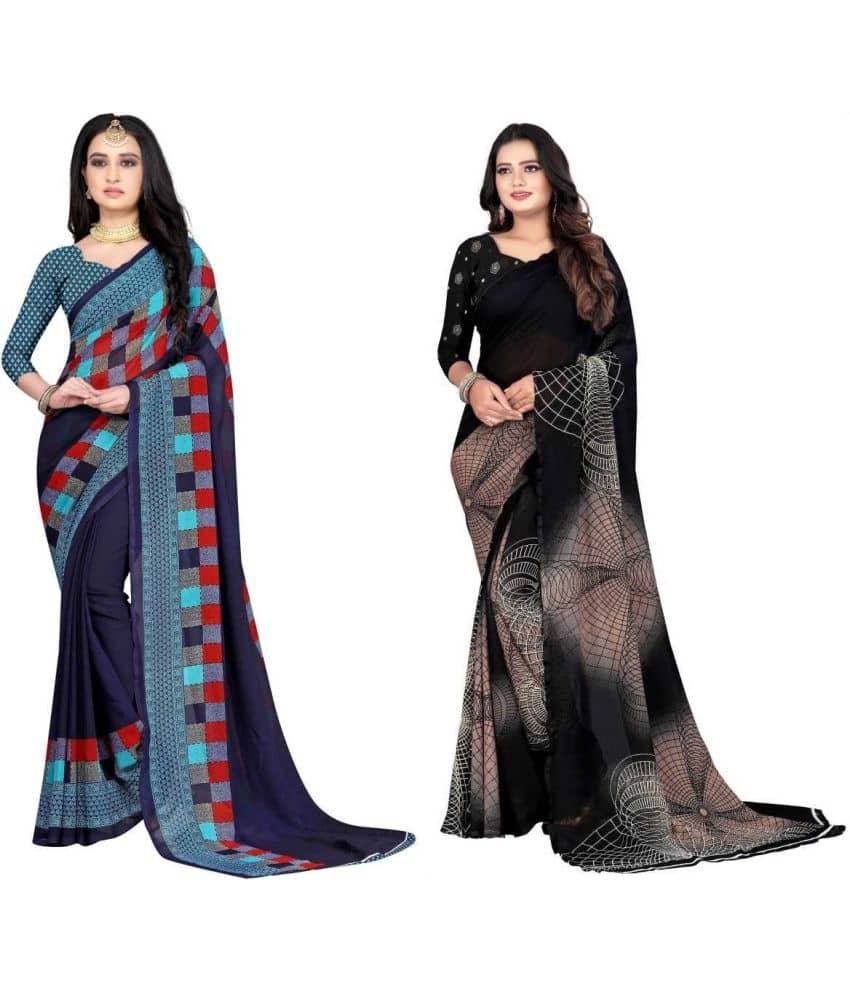 LEELAVATI Georgette Printed Saree With Unstitched Blouse Piece ( Multicolor ) - Sarees | Buy online on ZillyBuy