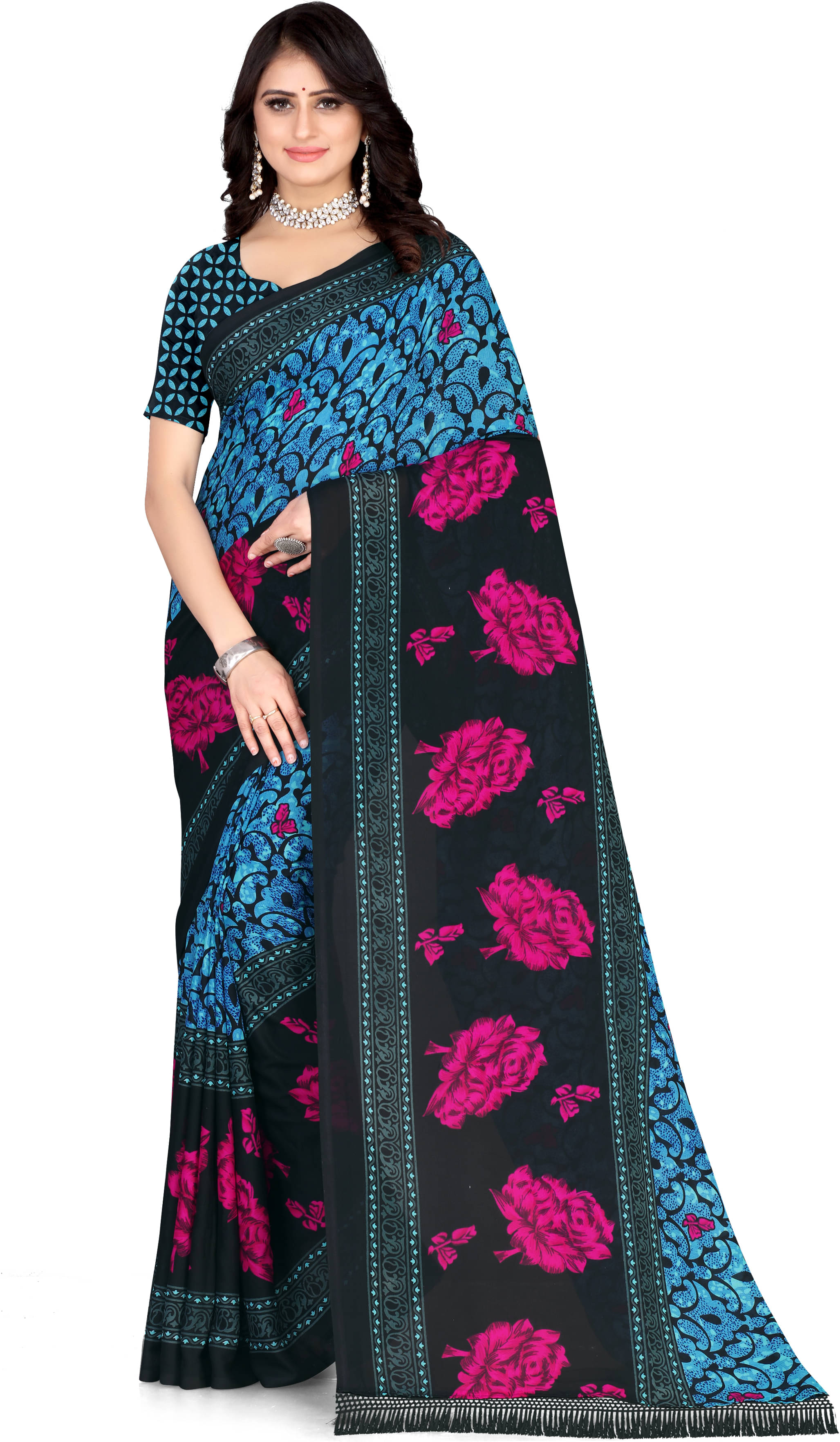     			LEELAVATI Georgette Embroidered Saree With Unstitched Blouse Piece ( Multicolor )
