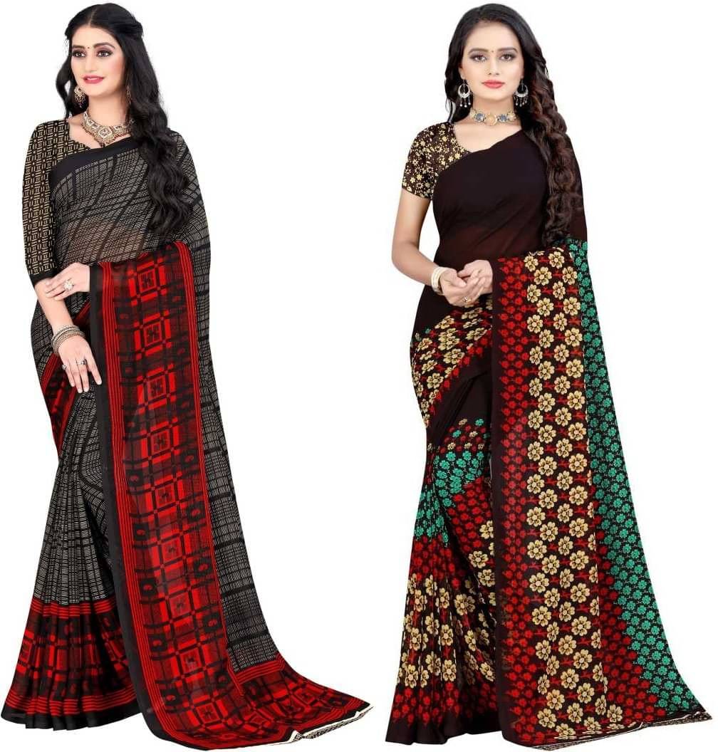 LEELAVATI Georgette Printed Saree With Unstitched Blouse Piece ( Multicolor ) LEELAVATI Georgette Printed Saree With Unstitched Blouse Piece ( Multicolor )