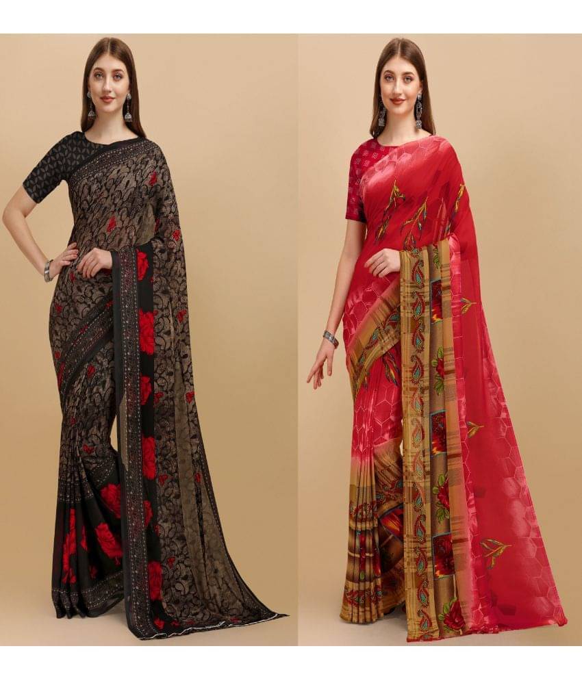     			LEELAVATI Georgette Printed Saree With Unstitched Blouse Piece ( Multicolor )