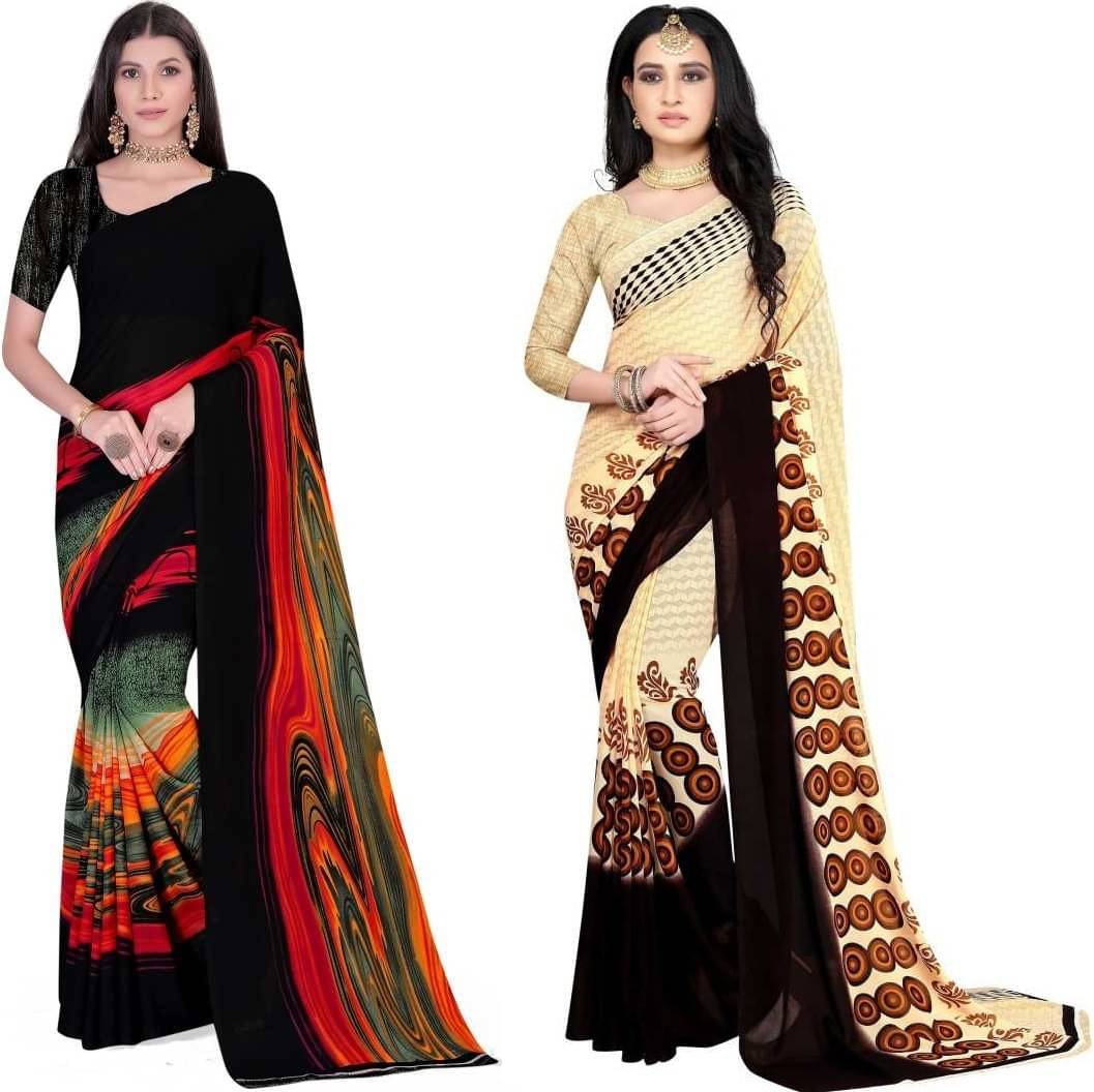     			LEELAVATI Georgette Printed Saree With Unstitched Blouse Piece ( Multicolor )