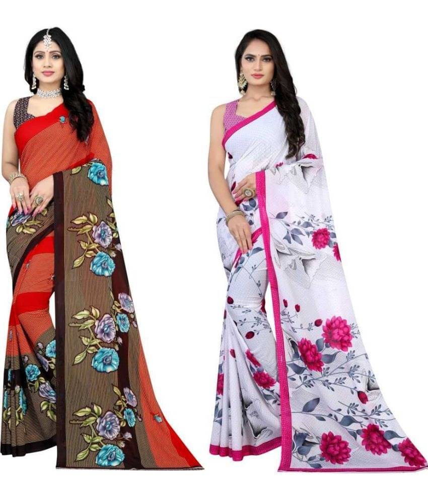 LEELAVATI Georgette Printed Saree With Unstitched Blouse Piece ( Multicolor ) LEELAVATI Georgette Printed Saree With Unstitched Blouse Piece ( Multicolor )