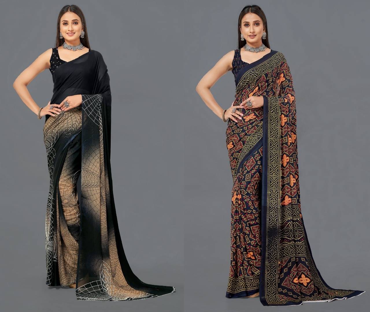 LEELAVATI Georgette Printed Saree With Unstitched Blouse Piece ( Multicolor ) LEELAVATI Georgette Printed Saree With Unstitched Blouse Piece ( Multicolor )