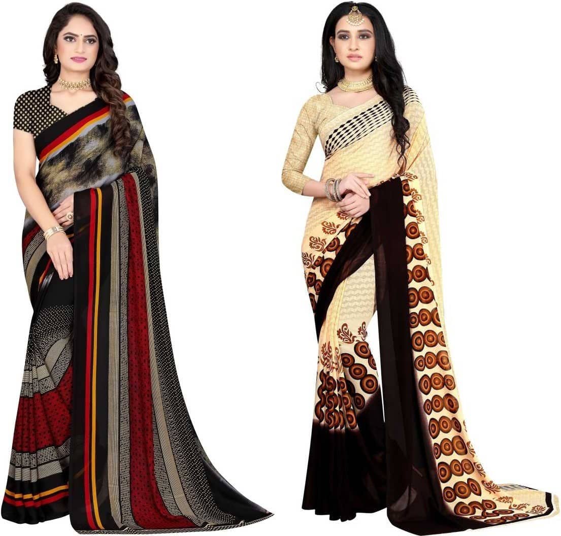 LEELAVATI Georgette Printed Saree With Unstitched Blouse Piece ( Multicolor ) - Sarees | Buy online on ZillyBuy