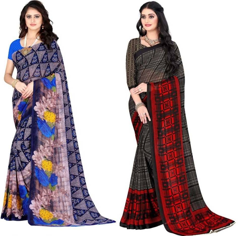    			LEELAVATI Georgette Printed Saree With Unstitched Blouse Piece ( Multicolor )