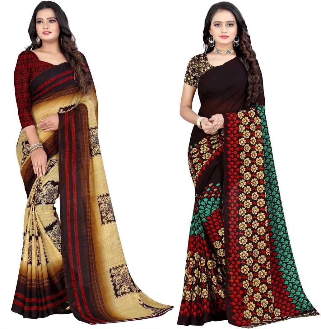     			LEELAVATI Georgette Printed Saree With Unstitched Blouse Piece ( Multicolor )