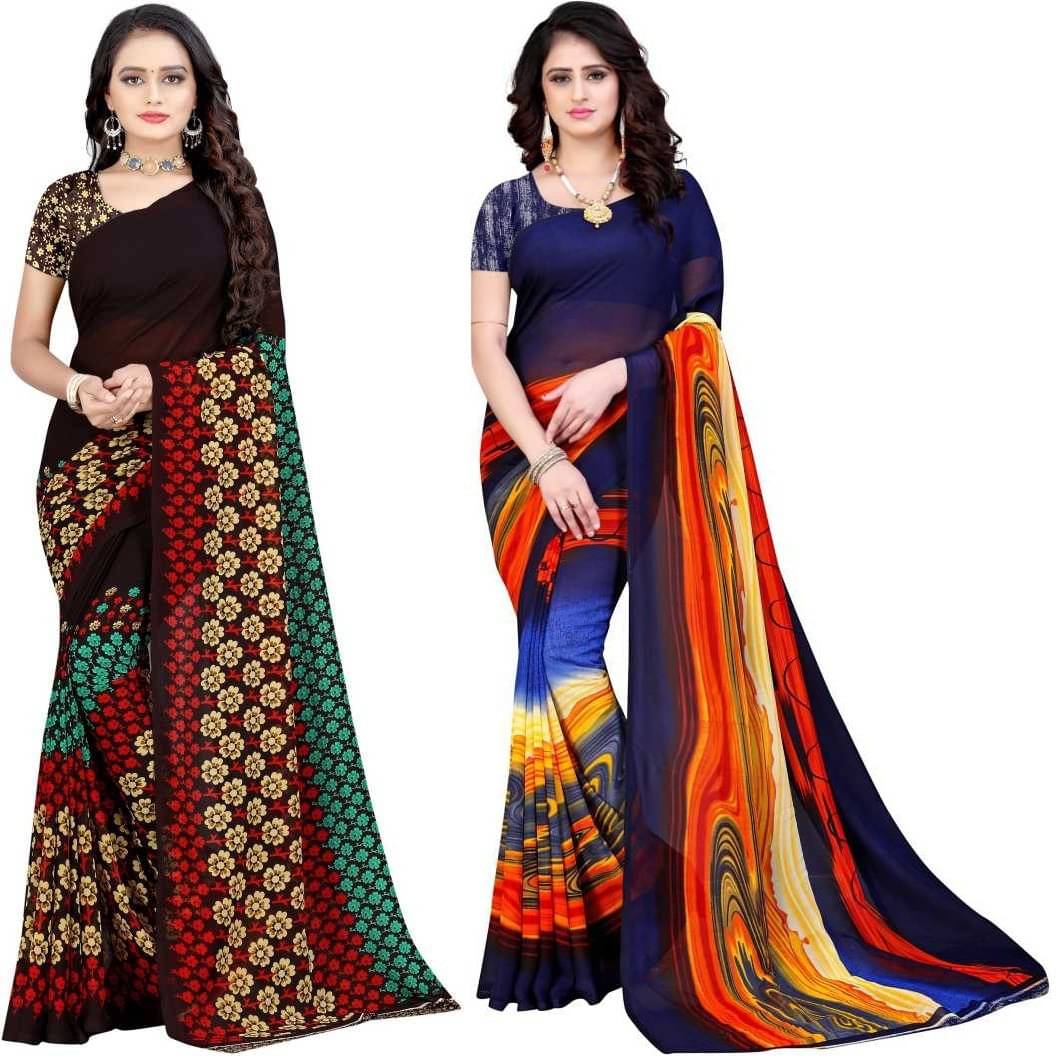     			LEELAVATI Georgette Printed Saree With Unstitched Blouse Piece ( Multicolor )