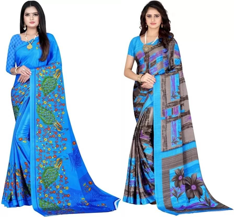 LEELAVATI Crepe Printed Saree With Unstitched Blouse Piece ( Multicolour ) LEELAVATI Crepe Printed Saree With Unstitched Blouse Piece ( Multicolour )