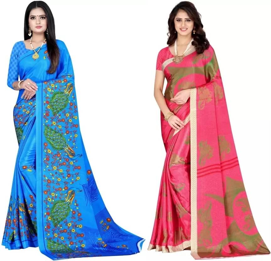 LEELAVATI Crepe Printed Saree With Unstitched Blouse Piece ( Multicolour ) LEELAVATI Crepe Printed Saree With Unstitched Blouse Piece ( Multicolour )