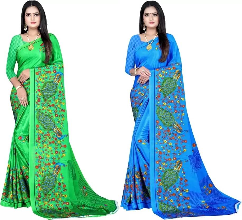     			LEELAVATI Crepe Printed Saree With Unstitched Blouse Piece ( Multicolour )