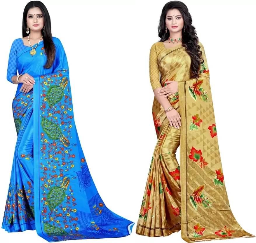     			LEELAVATI Crepe Printed Saree With Unstitched Blouse Piece ( Multicolour )