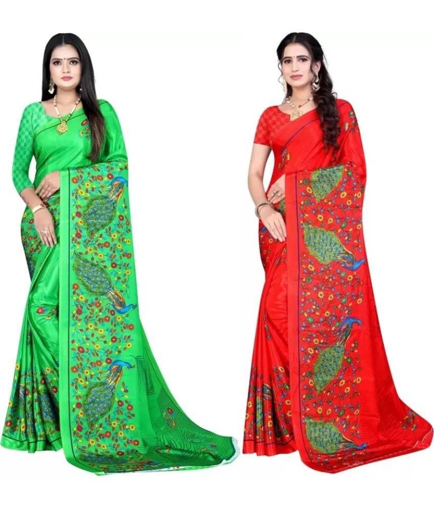LEELAVATI Crepe Printed Saree With Unstitched Blouse Piece ( Multicolour ) LEELAVATI Crepe Printed Saree With Unstitched Blouse Piece ( Multicolour )