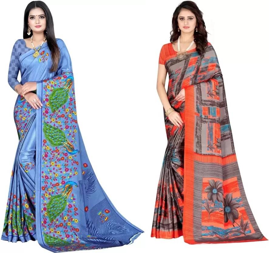 LEELAVATI Crepe Printed Saree With Unstitched Blouse Piece ( Multicolour )     			LEELAVATI Crepe Printed Saree With Unstitched Blouse Piece ( Multicolour )