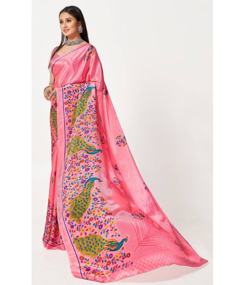 LEELAVATI Crepe Printed Saree With Unstitched Blouse Piece ( Pink ) LEELAVATI Crepe Printed Saree With Unstitched Blouse Piece ( Pink )
