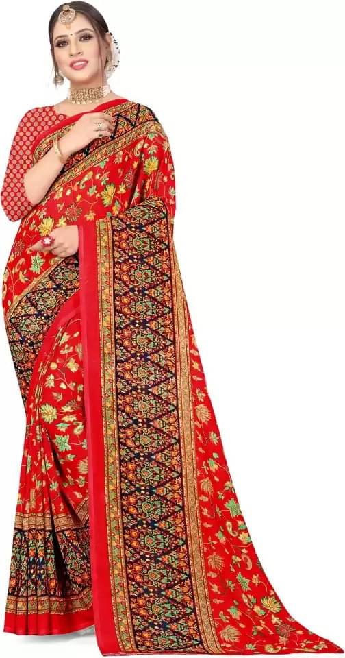     			LEELAVATI Georgette Printed Saree With Unstitched Blouse Piece ( Red )