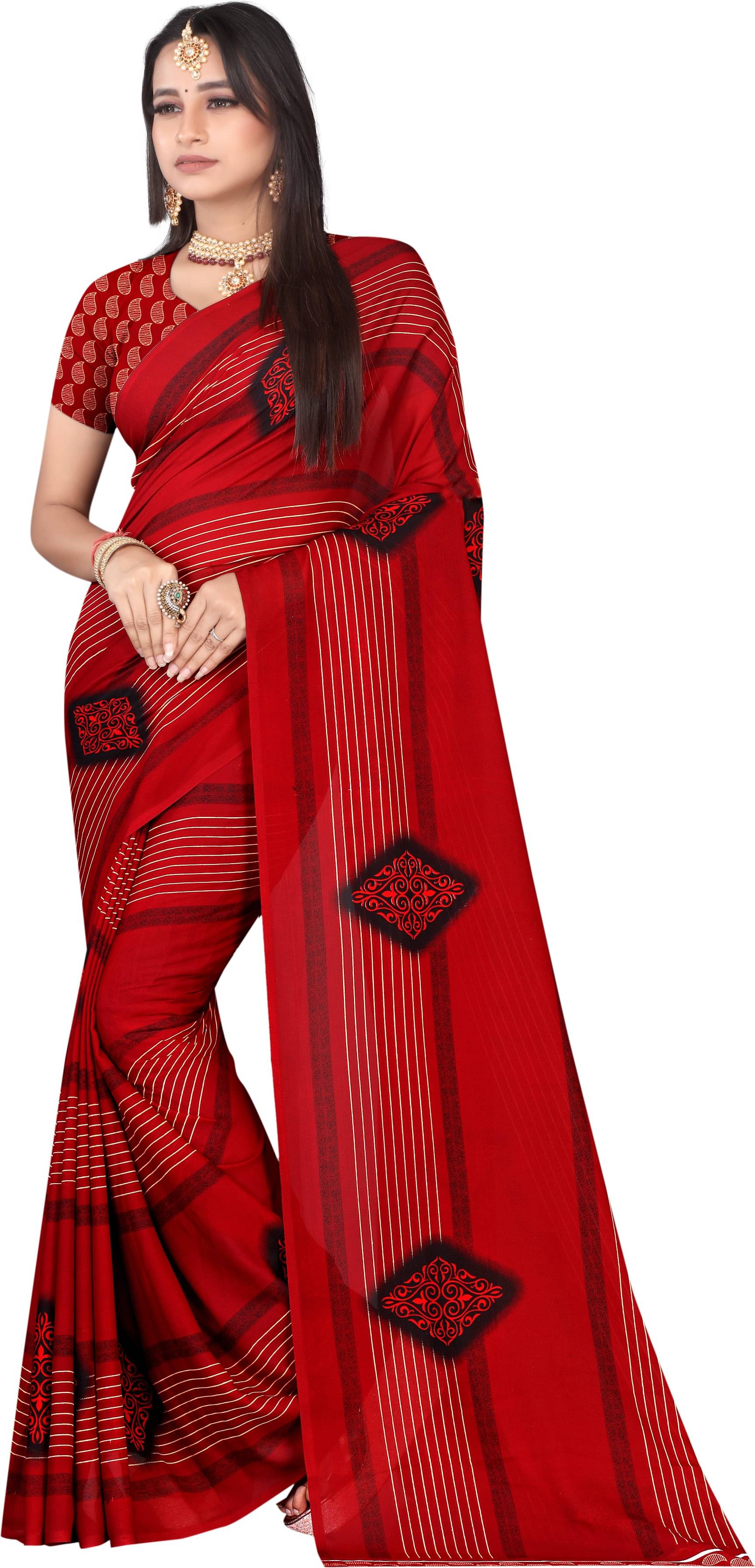     			LEELAVATI Georgette Printed Saree With Unstitched Blouse Piece ( Red )