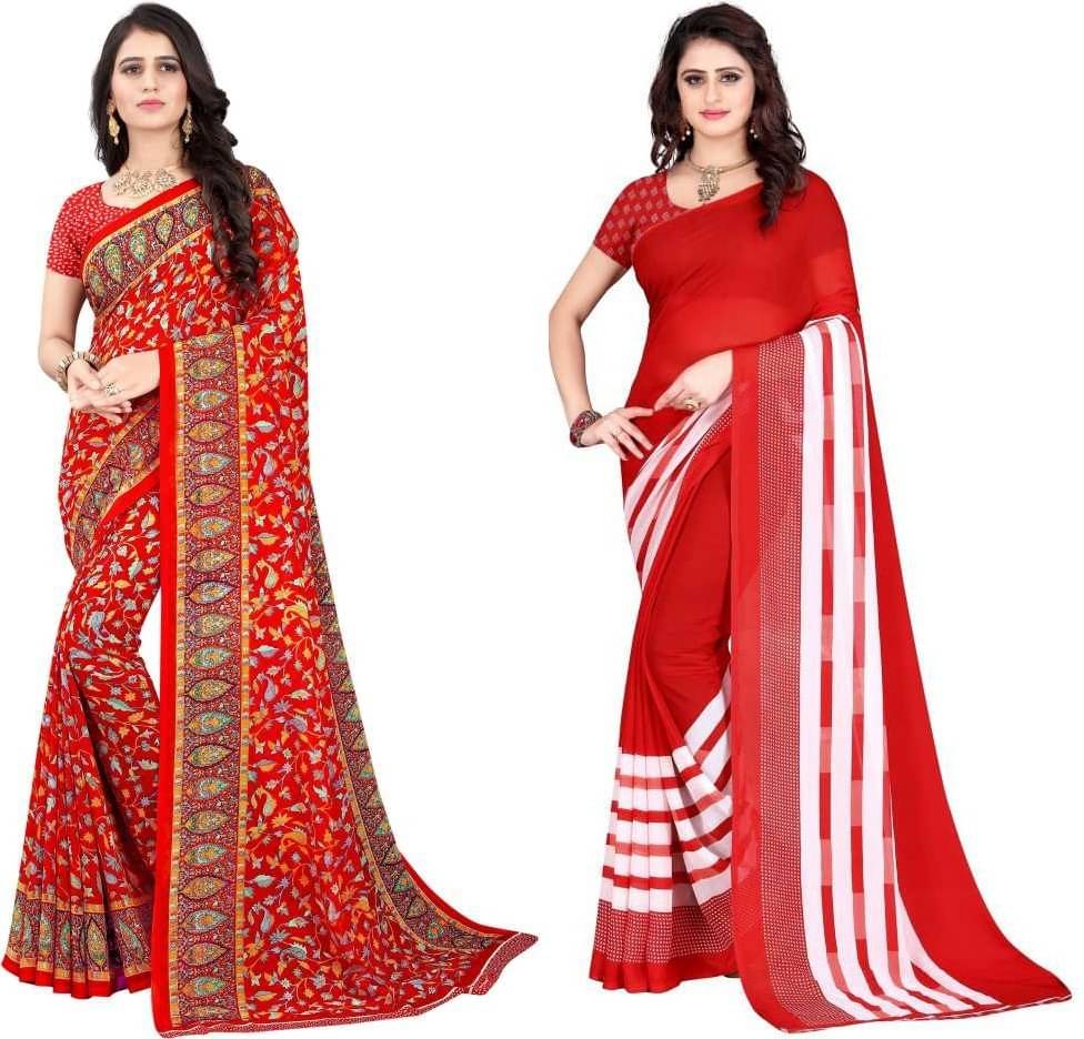 LEELAVATI Georgette Printed Saree With Unstitched Blouse Piece ( Red ) LEELAVATI Georgette Printed Saree With Unstitched Blouse Piece ( Red )