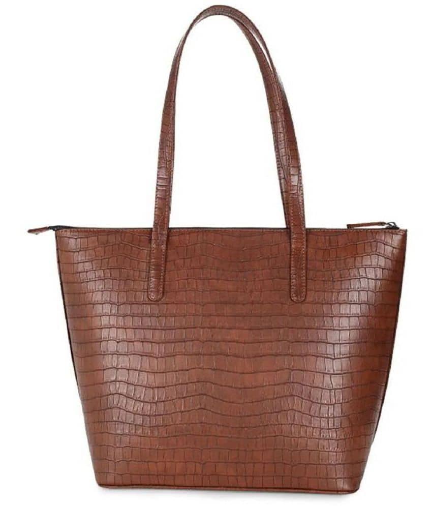 Lychee Bags - Brown PU Tote Bag - Handbags | Buy online on ZillyBuy