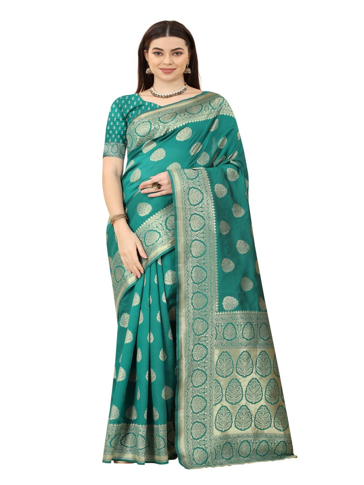 NENCY FASHION Banarasi Silk Embellished Saree With Unstitched Blouse Piece ( Rama ) NENCY FASHION Banarasi Silk Embellished Saree With Unstitched Blouse Piece ( Rama )