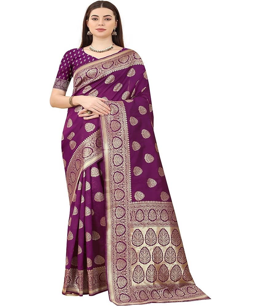 NENCY FASHION Banarasi Silk Embellished Saree With Unstitched Blouse Piece ( Rama ) - Sarees | Buy online on ZillyBuy