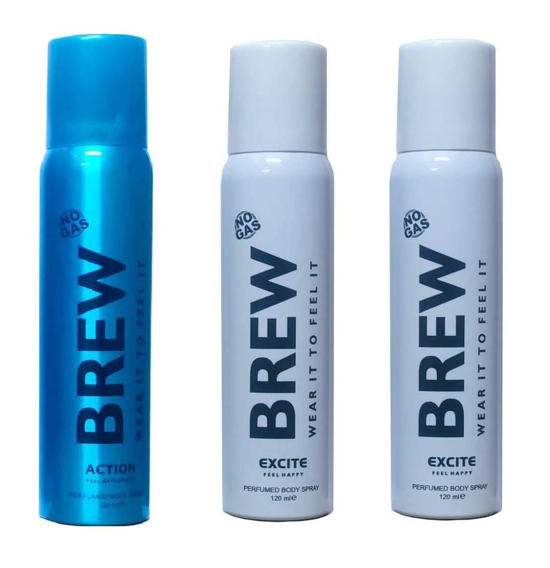     			Brew - BREW 1ACTION & 2 EXCITE  120ML EACH, Deodorant Spray for Women,Men 360 ml ( Pack of 3 )