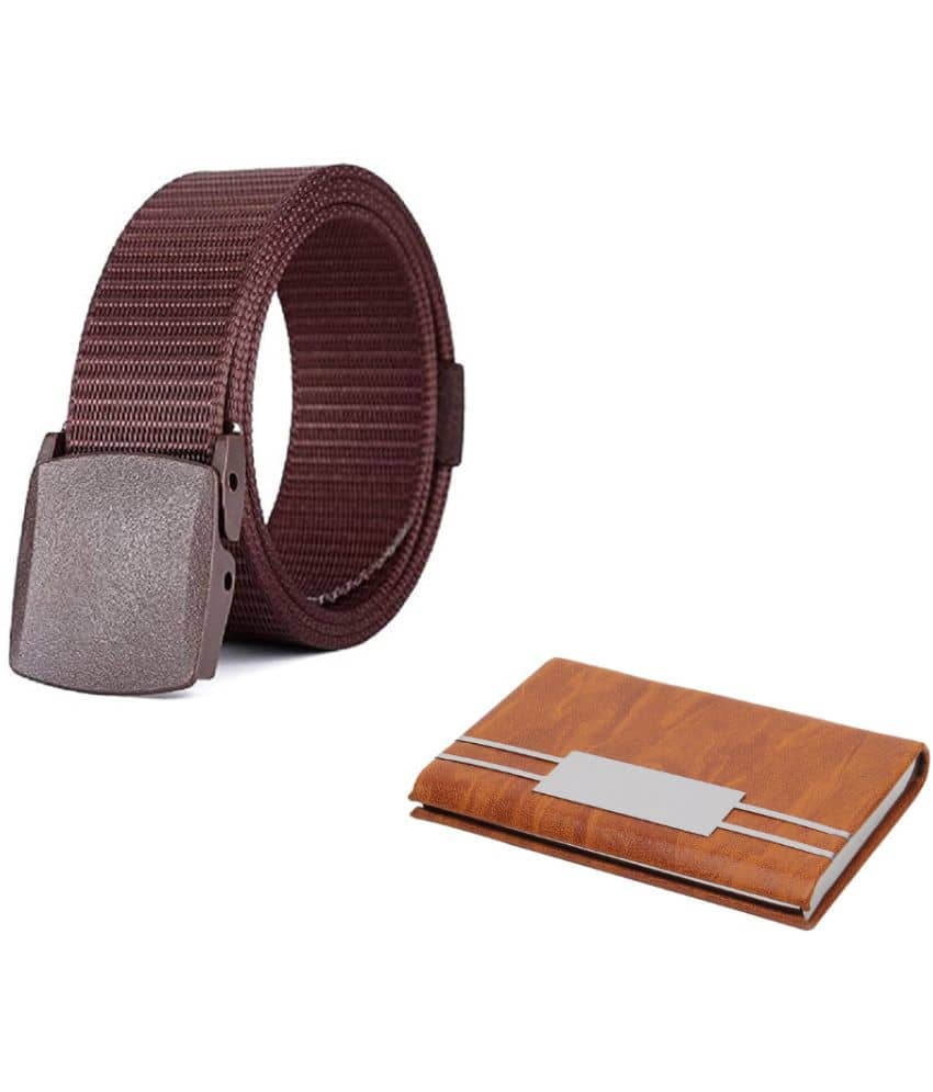 Clock21 - Brown Canvas Men's Belts Wallets Set ( Pack of 2 )