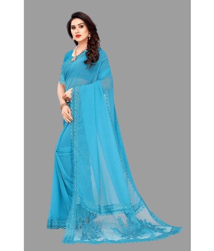 JULEE Georgette Embellished Saree With Unstitched Blouse Piece ( Light Blue ) JULEE Georgette Embellished Saree With Unstitched Blouse Piece ( Light Blue )