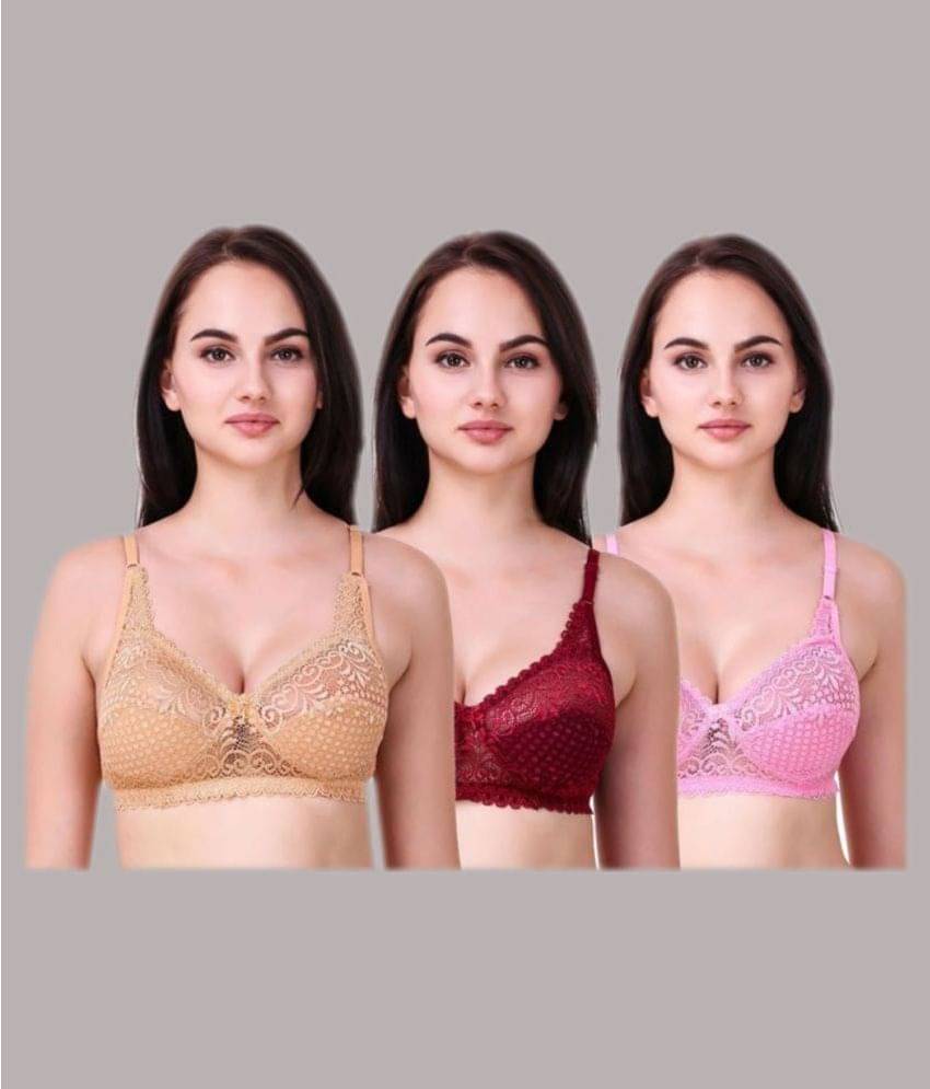 Kiran Enterprises Pack of 3 Net Non Padded Women's T-Shirt Bra ( Multicolor ) Kiran Enterprises Pack of 3 Net Non Padded Women's T-Shirt Bra ( Multicolor )